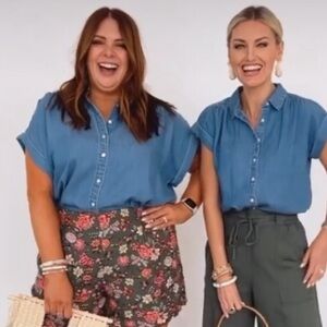 LOFT chambray denim top with cap sleeves